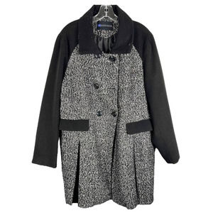 VTG IB Diffusion‎ Coat Womens Size Large Gray White Black Midi Lined Pea B
